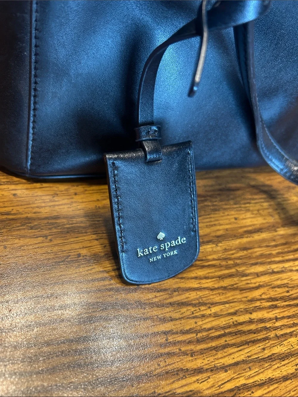 kate spade Black Leather Tote with Gold Logo Accent